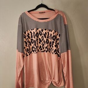 Women's Pink Leopard And Strip Print Top